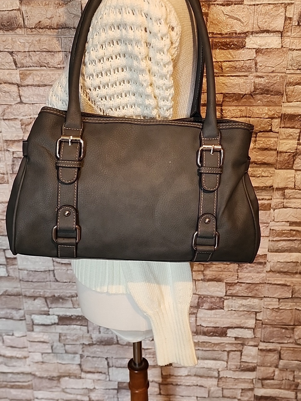 Croft & Barrow Classic Women's Gray Faux Leather Sholder  Bag